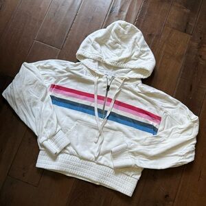 Spiritual Gangster Cropped Striped Off White Half Zip Hoodie Small